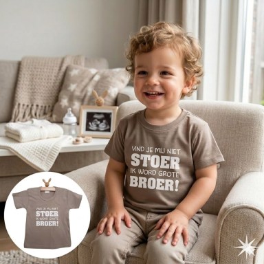 shirtje, tekst, Aankondiging zwangerschap, bedrukt, beige, stoer, broer, wit